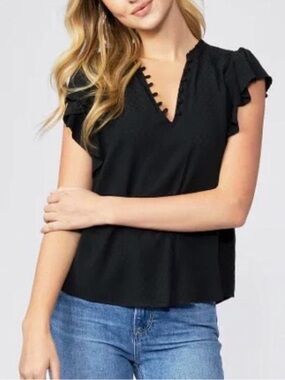 Paige Women’s Dewan Top Flutter Sleeve V-Neck Women's Top- S